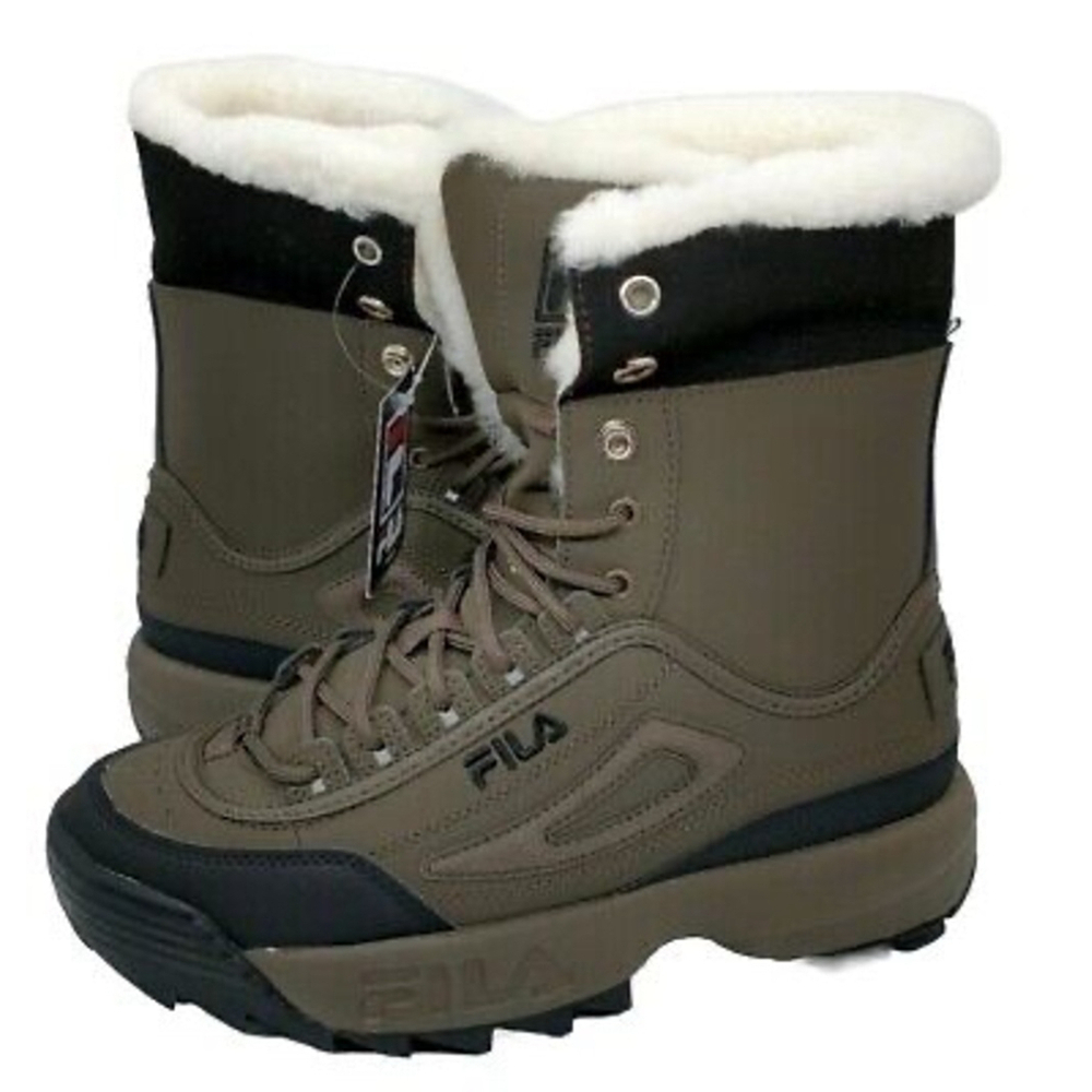 NIB Fila Disruptor Shearling Sneakers Boots Women size 7 Brown/Black